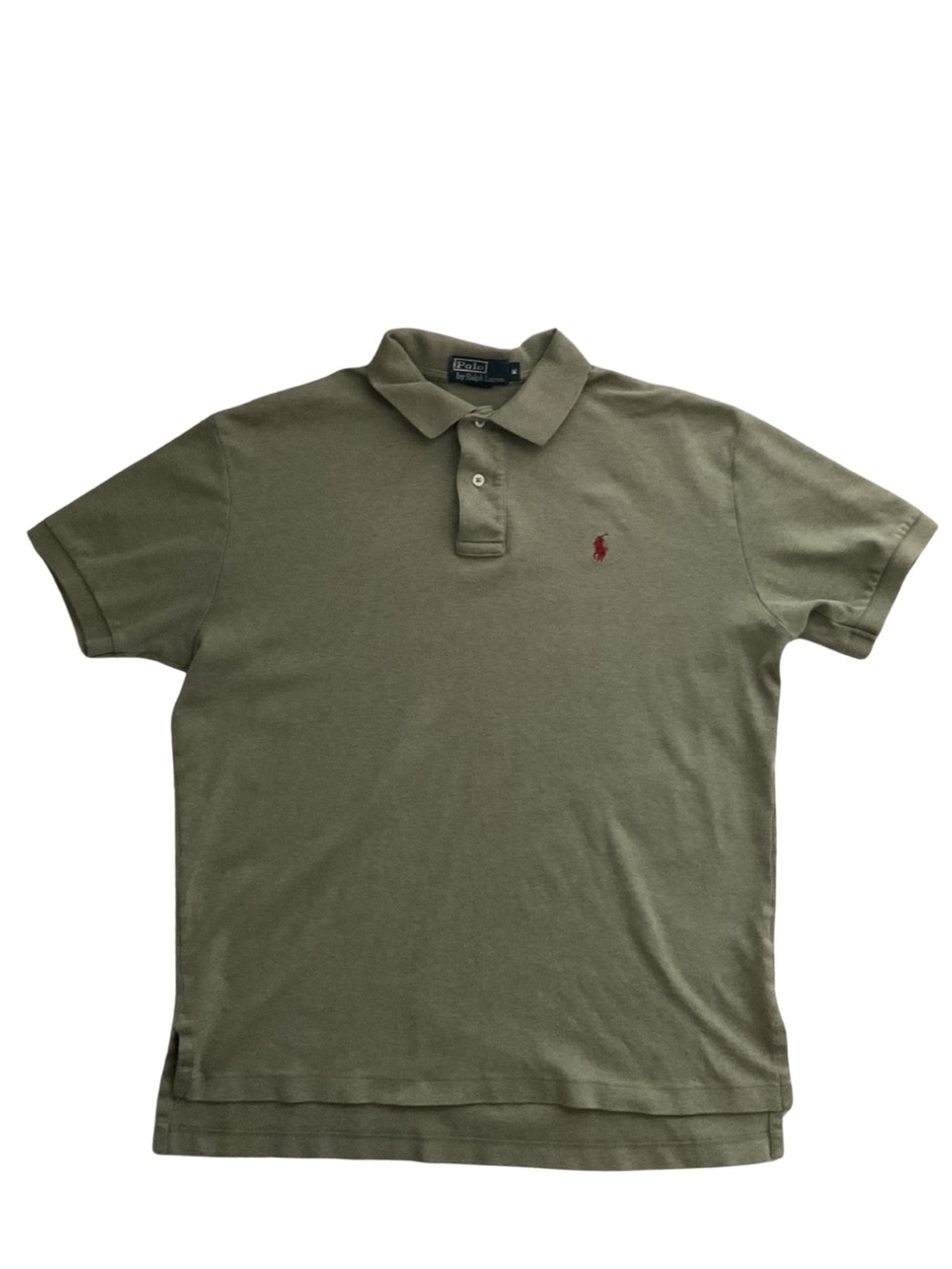 Ralph Lauren Olive Green Polo with Red Pony Logo M Short Sleeve Preppy Travel